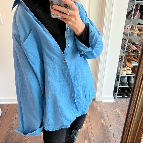 Blue pure linen button down shirt Joseph and Lyman Italian linen size large - Picture 1 of 10